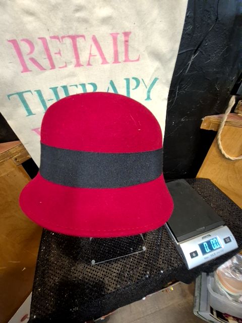 Red w/black Amanda Smith Red Felt Hat w/Black Ribbon Headband