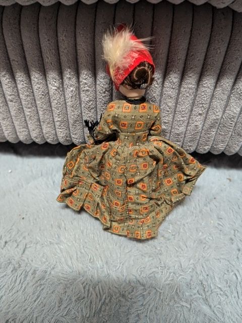 Olive Dress, Red Hat  Vintage Doll