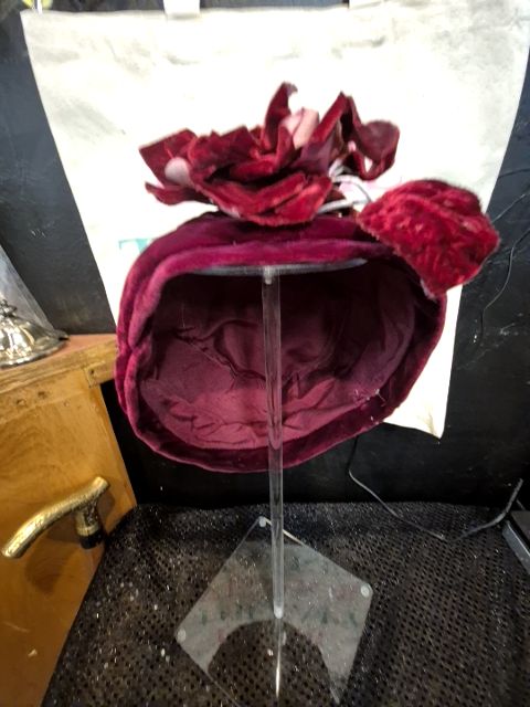 Burgandy  Burgandy Velvet Hat w/Flower Accent