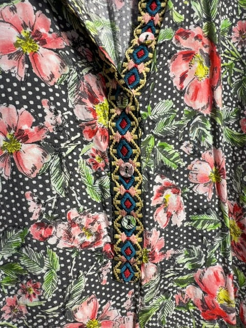 Grey with pink John Mark Silk printed blouse, Xl