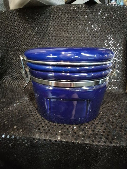 Cobalt Blue Vintage Ceramic Canister, 7" × 5" × 5"
