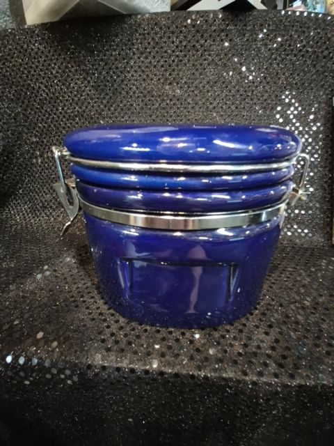 Cobalt Blue Vintage Ceramic Canister, 7" × 5" × 5"