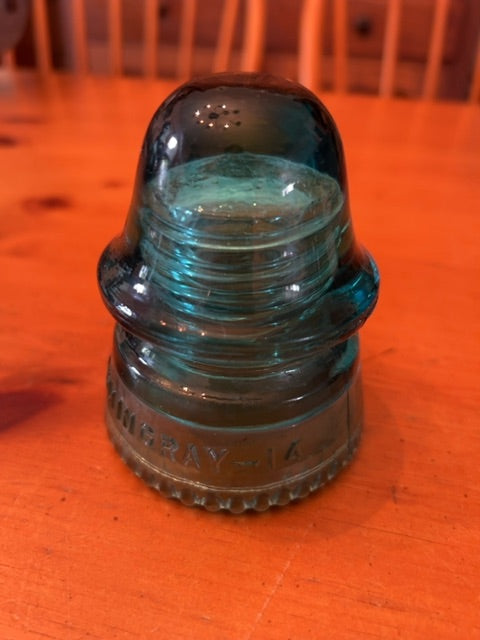 Vintage Hemingray teal glass insulator
