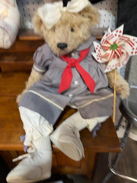 Handmade Vintage dressed bear w/ pinwheel