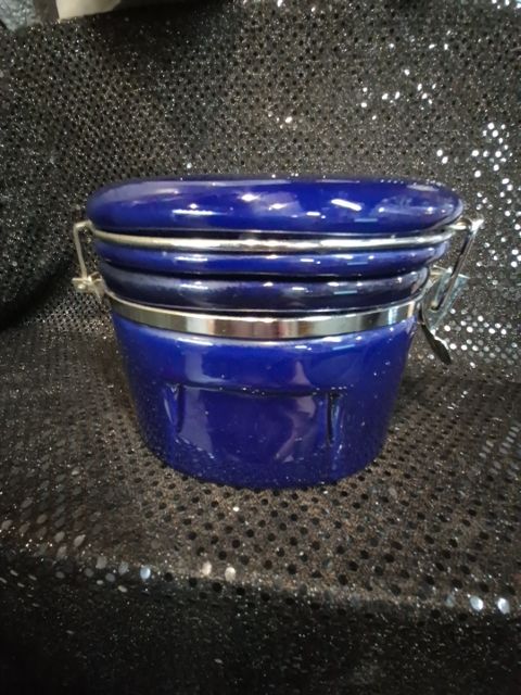 Cobalt Blue Vintage Ceramic Canister, 7" × 5" × 5"