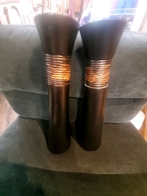 West Africa Wooden Candlestick Holders, 1 Pair, 3.5" × 14"