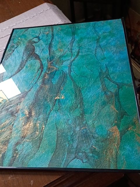 16" x 20" framed Blue, Green abstract art