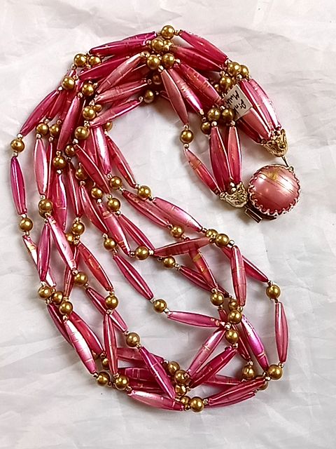 Pink  Vintage multi-strand beaded necklace