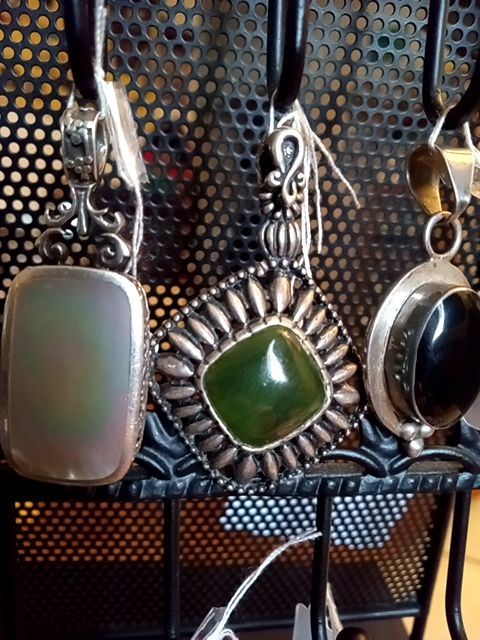 Carolyn Pollick Sterling silver & moss green stone pendant