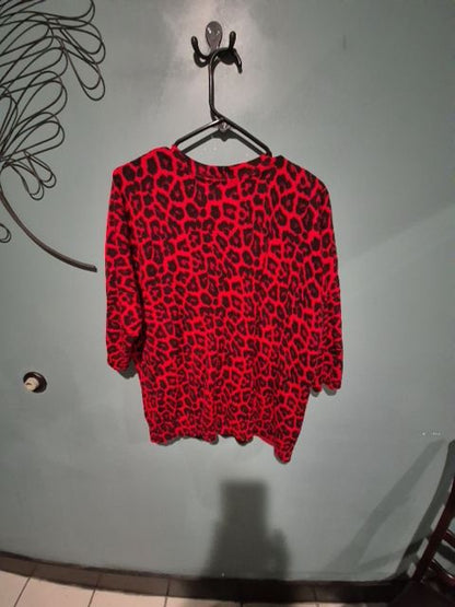 Red & Black Animal Print Cathy Daniels Sweater, 1X