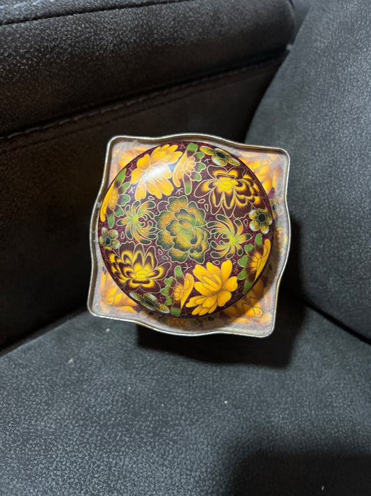 Vintage Metal Tin Designed By Daher Brown Orange Floral 70’s Decor England