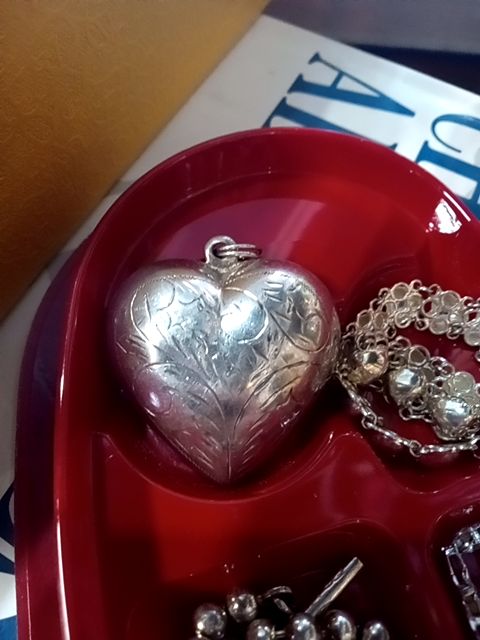 sterling silver etched puff heart pendant