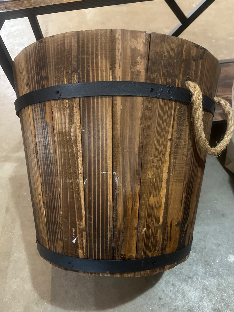 Brown  Wood bucket with rope handles