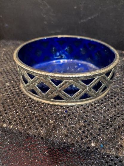 Antique cobalt/silver dish