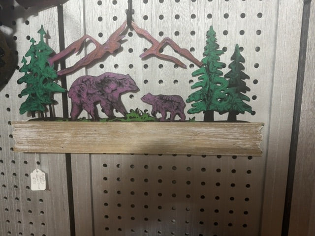 Multi Colored Luminous Creations Bears with Wood, 9 inches x 18 inches