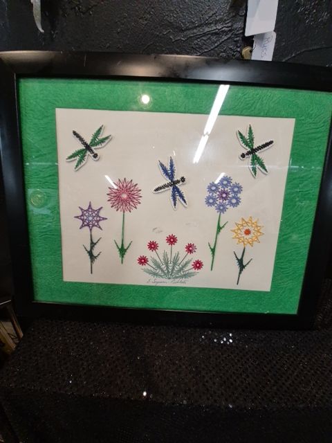 Needlepoint Dragonfly & Flowers Picture, 20" × 16"
