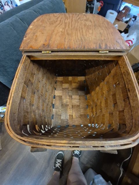 Vintage Woven Wood Picnic Basket