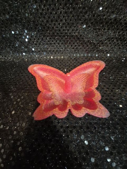 Pink w/Gold Glitter  Butterfly Trinket Tray w/Ring Holder, Resin, 5.5" × 4"