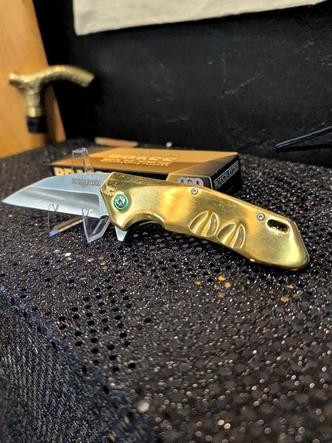 Rough Ryder Brass Linerlock Folding Pocket Knife Wharncliffe Blade