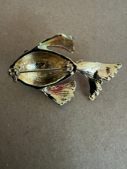 Goldfish purplepinkgreen gold tone brooch
