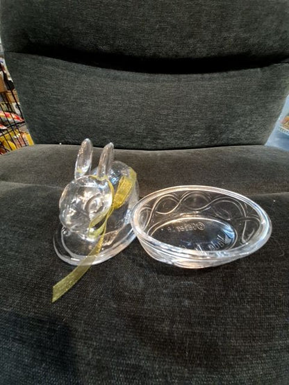 Clear  Bunny on a Nest, Glass Dish, 5" × 3.5" × 5"