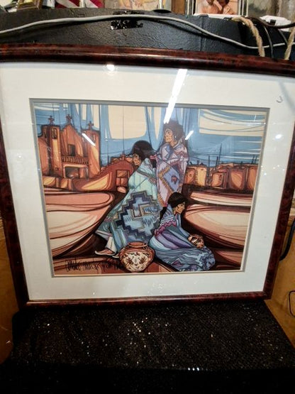 Dark Wood Frame Print "Artesanos del Pueblo" by Amado Maurilio Peña Jr., 28" × 24"