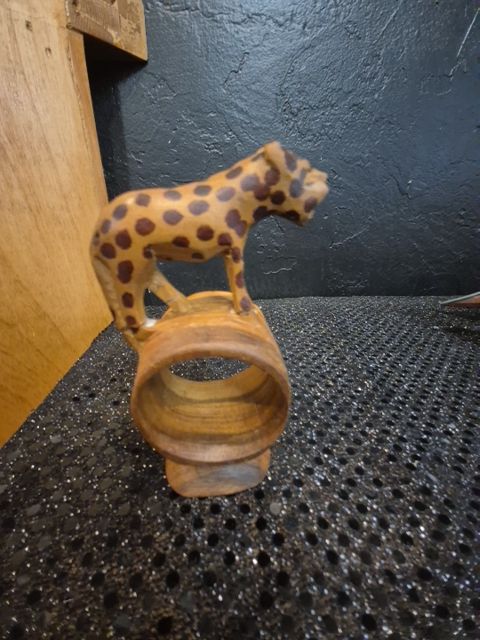 Hand-Carved Wooden Leopard Napkin Ring, 2.5" × 4" × 1.5"