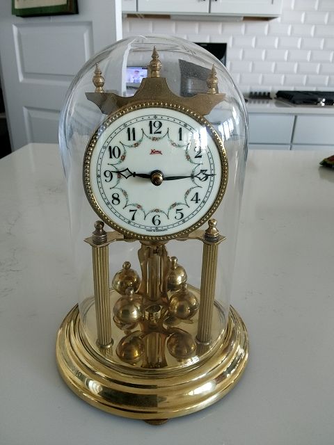 Brass Koma (Germany) Working Anniversary Clock, 9" tall, 6" base
