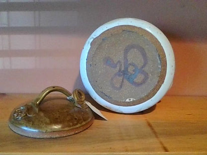 Cream & Olive Vintage Ceramic dutch over, 8" diameter at base