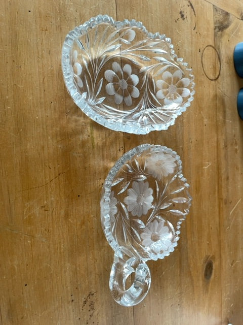 Etched glass dishes, set of two