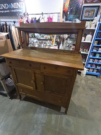 Oak Side Board with Mirror on casters