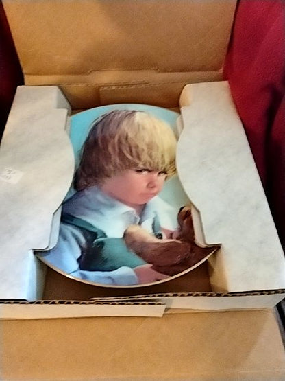 Blue, Red, tan, (Blonde hair) Artist Su Et'em Collectible Terry & Teddy Porcelain Plates, 8 1/2 inch Plates