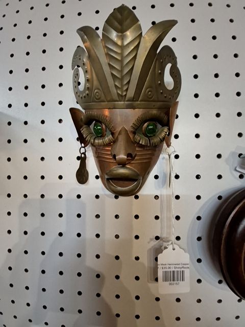 Vintage Mexican Mask Hammered Copper Carved Wall art