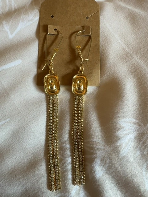 Gold tone cowboy hat dangle earrings
