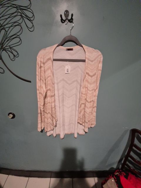 Beige Sheila Rose Chevron Pattern Open Cardigan, L