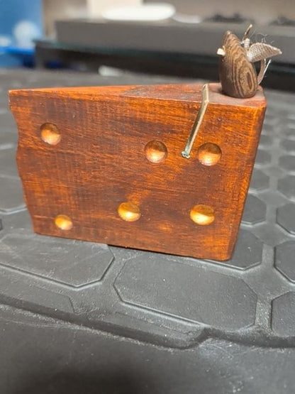 Wooden Cheese Block w/Mouse & Holly Decor