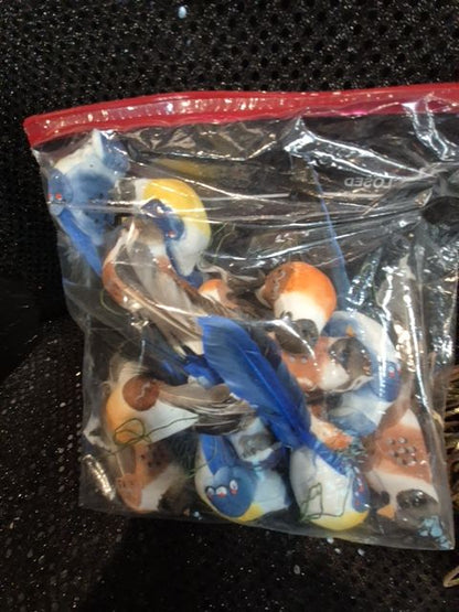 Brown & Blue  Bird Ornaments, 18 pieces