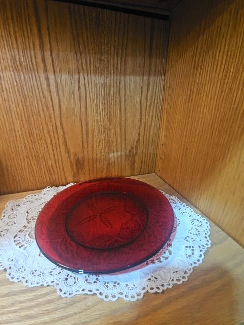 red  Anchor Hocking Bread plate