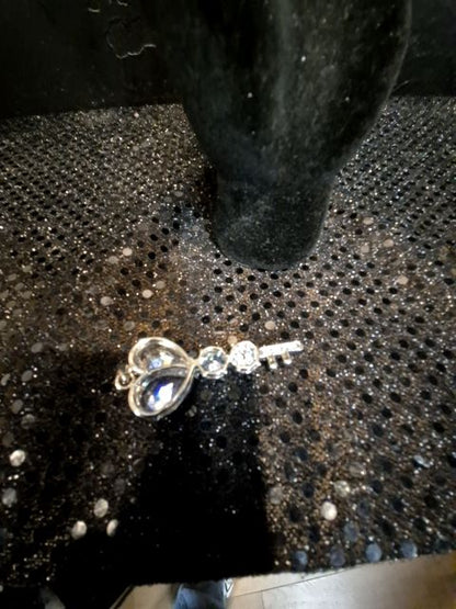 Silvertone  Crystal Key Pendant, 2.25"