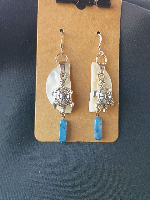 Silver, pearl, and blue Designs by Raven Dangle Hook Earings