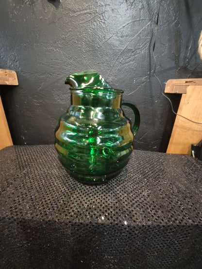 Anchor Hocking Whirly Twirly Pitcher, 8" × 9", Forrest Green