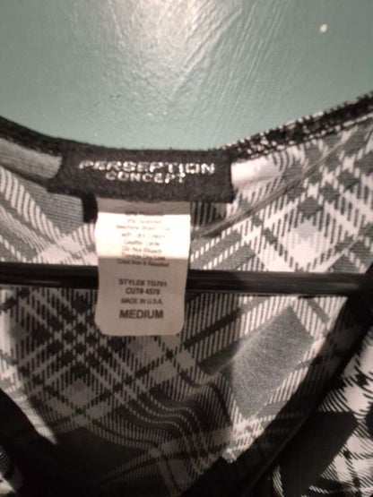 Black & White Plaid Perception Concept Sleeveless Shirt, MD