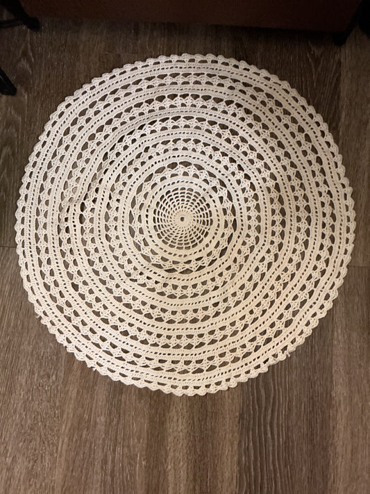 Cream Unknown Crochet 24” table cloth, 24”