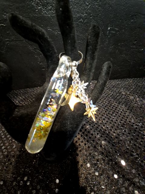 Gold  Stars & Glitter Stick Keychain