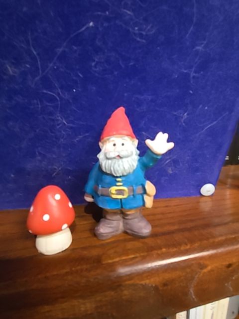 Red hat ,blue jacket brown boots  Male gnome with red mushroom, 3in