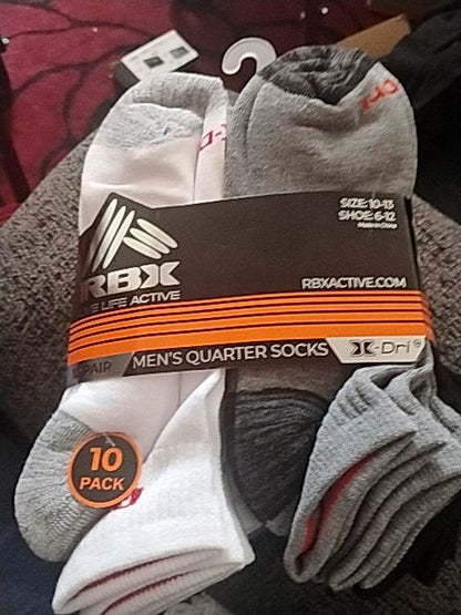 Grey, Black, & White RBX Men's Quarter Socks, 10-13 Shoe SX 6-12
