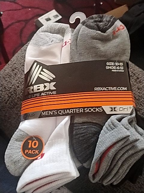 Grey, Black, & White RBX Men's Quarter Socks, 10-13 Shoe SX 6-12