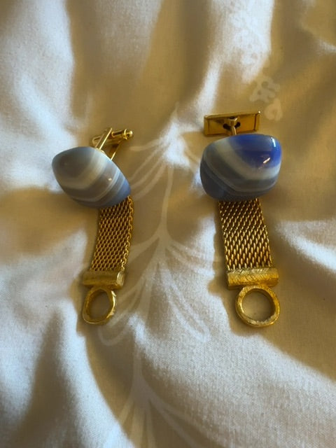 Different makers, matching blue lace agate gold mesh cuff links