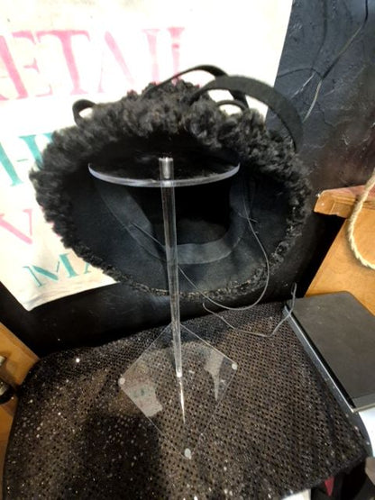Black 50's Hat w/curly wool pattern on felt