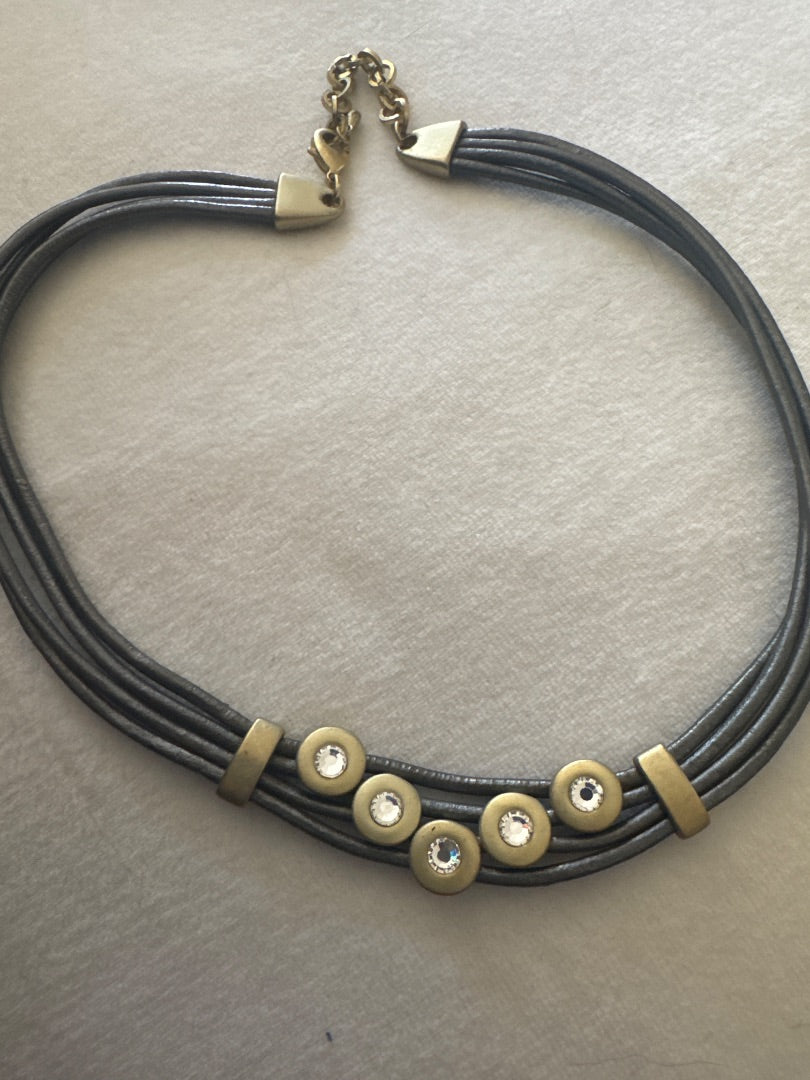 Bracelet & Necklace Set Gold-Tone Circular on Rope